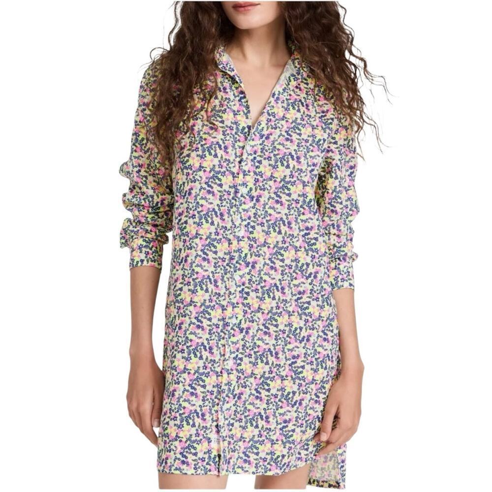 Frank & Eileen Hunter‎ Linen Button Front Shirtdress Neon Floral Size Small
